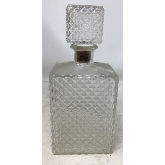Vintage Clear Glass Decanter with Diamond Cut Pattern - Picture 2 of 8